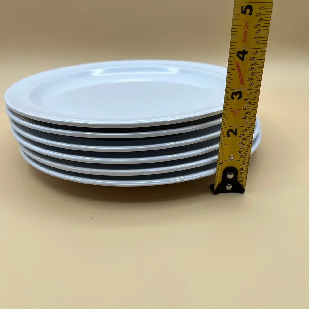 Set of 6 White Melamine 9 Inch Dinner Plates Round Lightweight Non-Microwavable